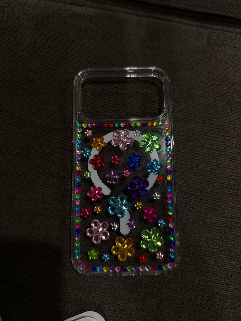 Clear Phone Case with Multicolor Rhinestone Flowers for iPhone 17/18 Pro Max